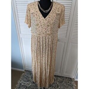 Donna Ricco NY Vintage Dress Womens sz 10 Floral Midi Pleated Peach Cottage Core